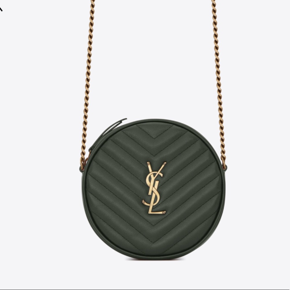 ISO YSL SAINT LAURENT VINYLE ROUND CAMERA BAG, GRN